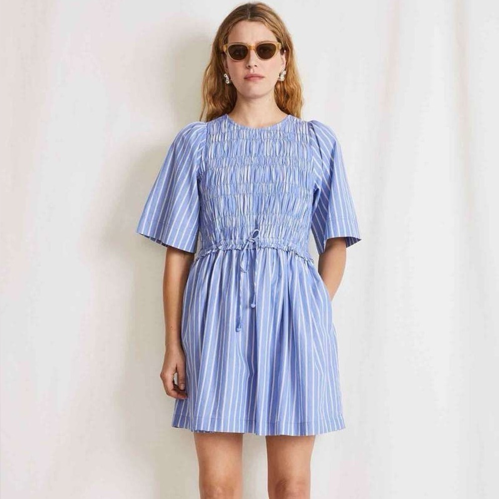 APIECE APART Organic Cotton Adorna Striped Mini Dress XS Blue/ White